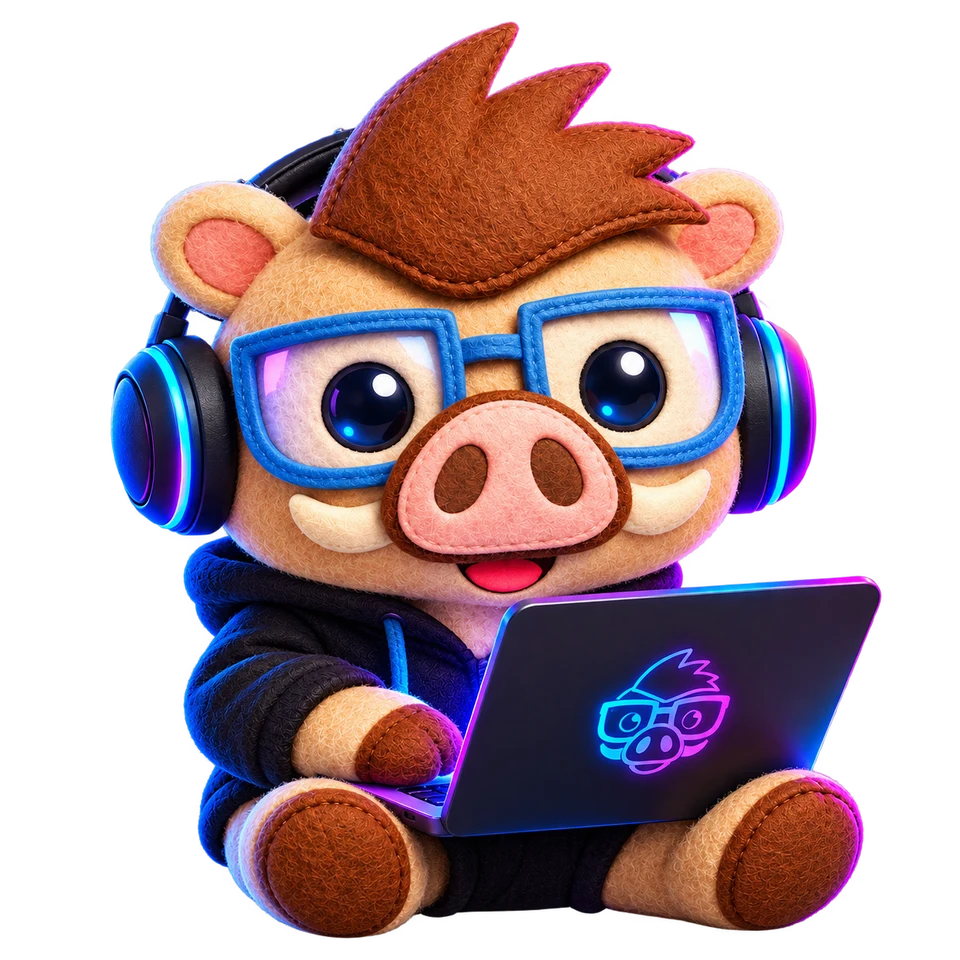 Mascota de Hakunna Digital trabajando con una laptop