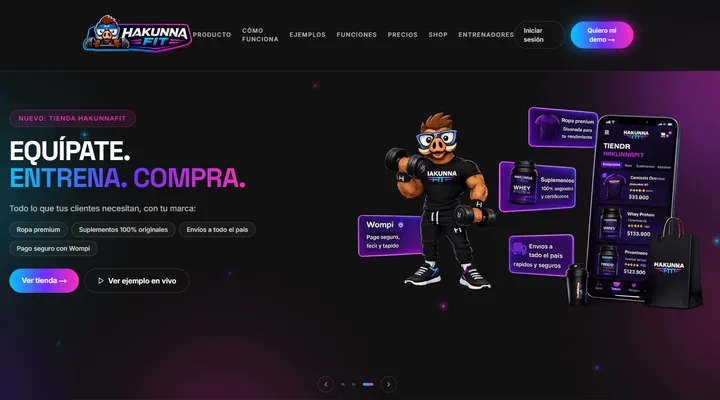 Página principal de Hakunna Fit: tienda y plataforma para entrenadores